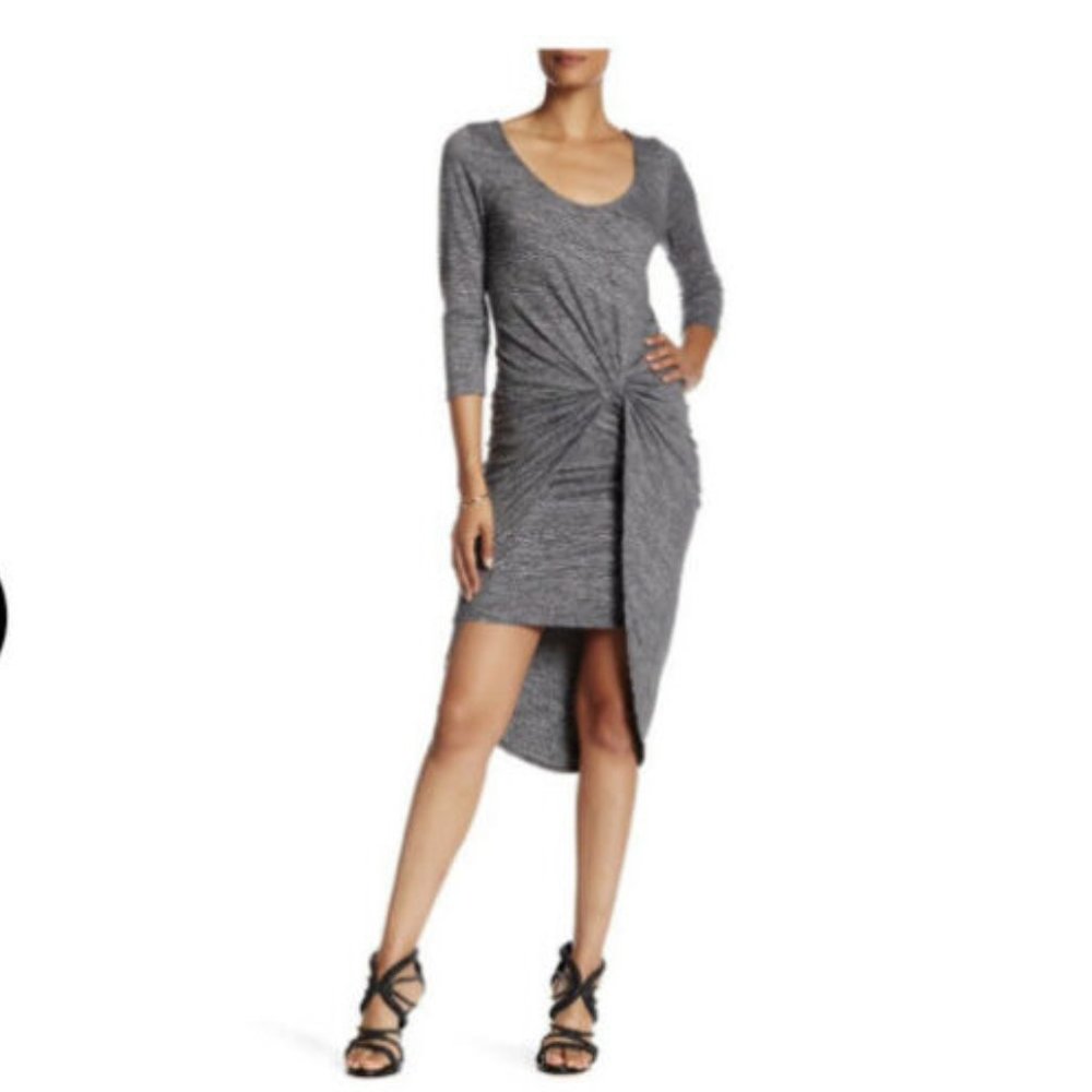The Vanity Room Gray Asymmetrical Knot Midi Dress